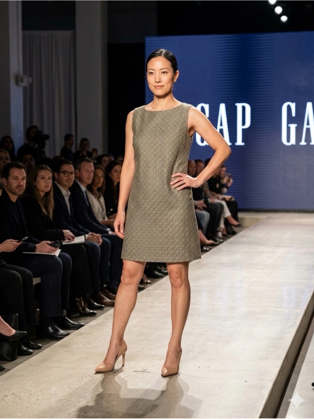 GAP Vintage Olive-Green Sleeveless Printed Shift Dress Size 14